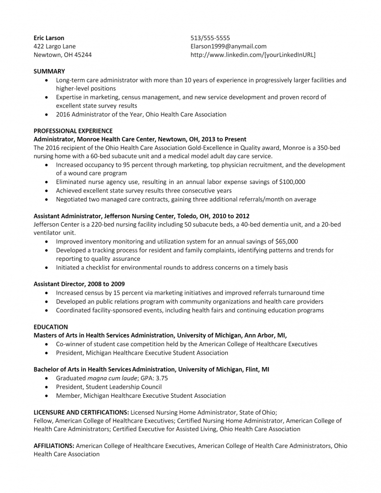 Download Free Healthcare Administrator Resume .Docx (Word) Template on ...