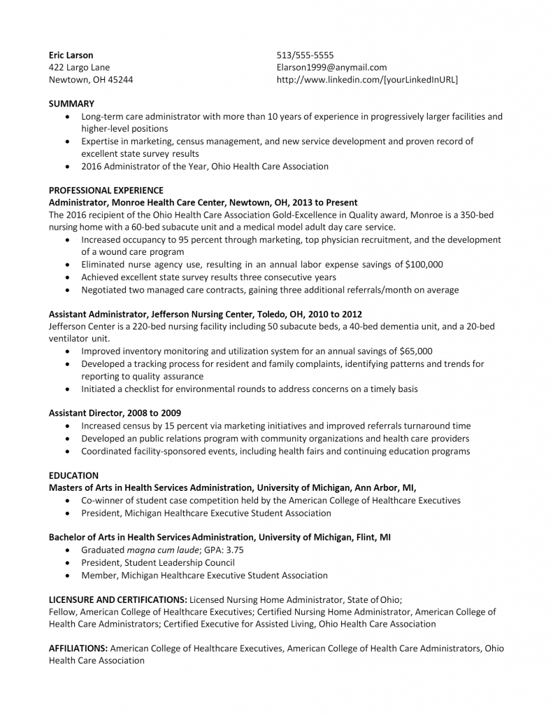 Healthcare Administrator Resume .Docx (Word)