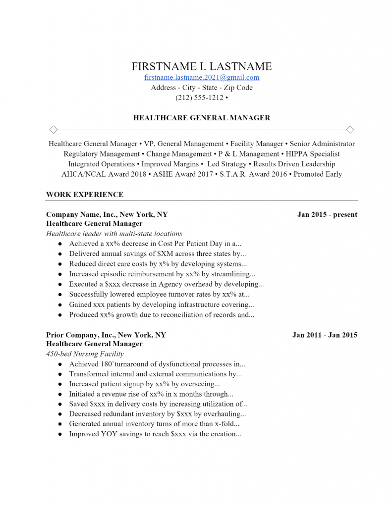 Healthcare Manager Resume .Docx (Word)