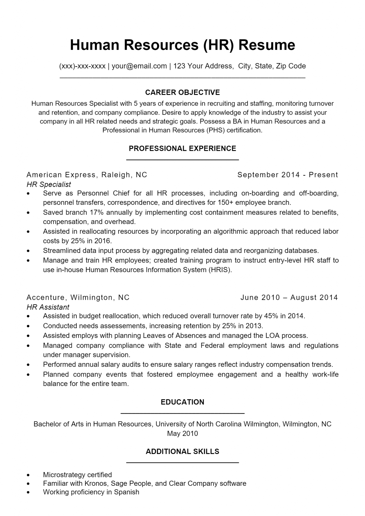 Download Free Human Resources Resume Docx (Word) Template on