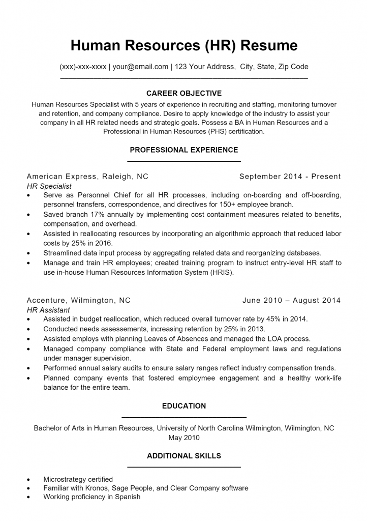 Human Resources Resume .Docx (Word)