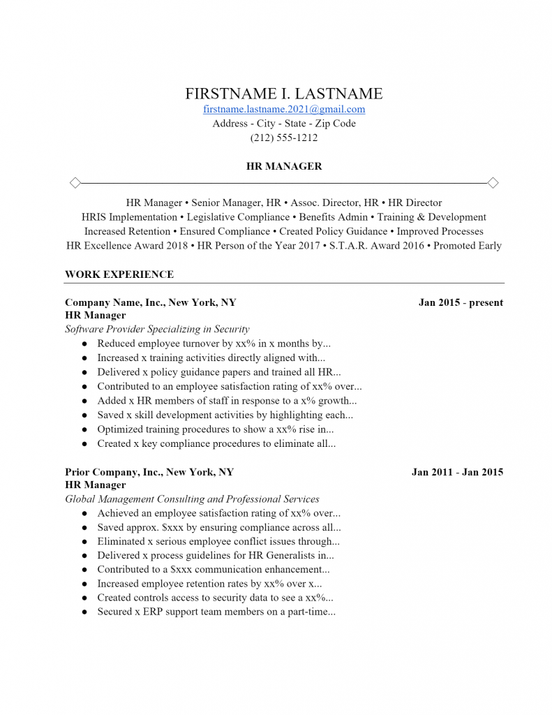 HR Manager Resume .Docx (Word)