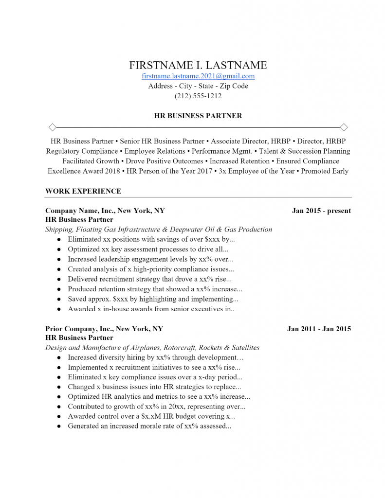 HR Partner Resume .Docx (Word)