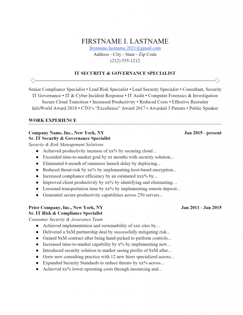 Download Free IT Security Resume .Docx (Word) Template on