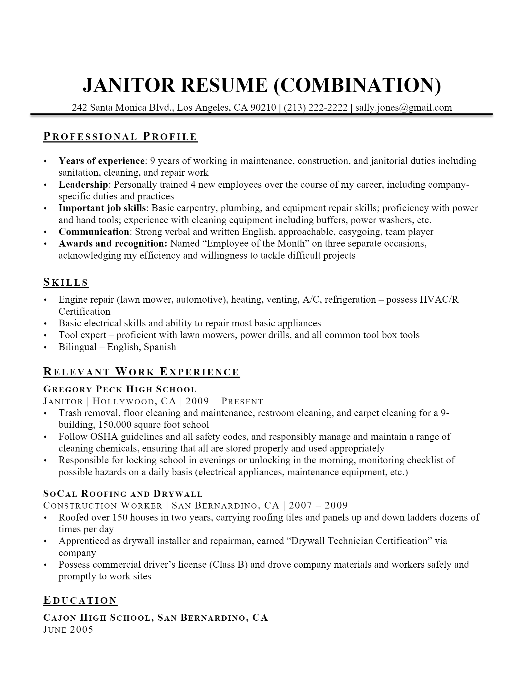 Download Free Janitor Resume Docx Word Template On ResumeThatWorks