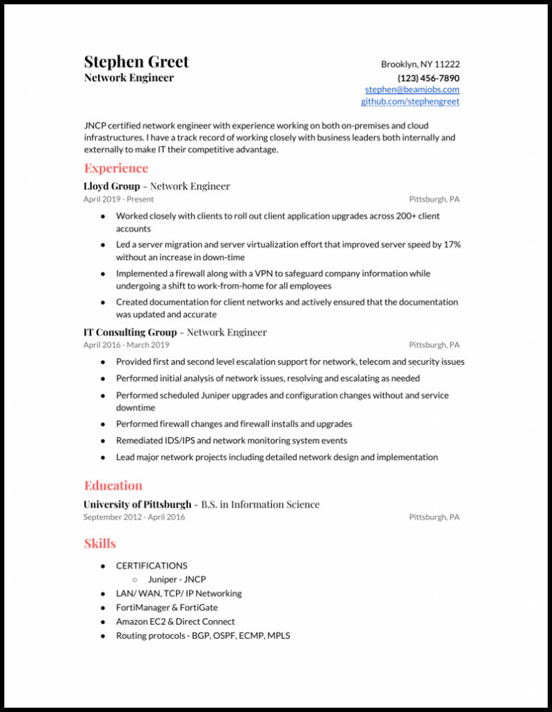 Juniper Network Engineer Resume .Docx (Word)