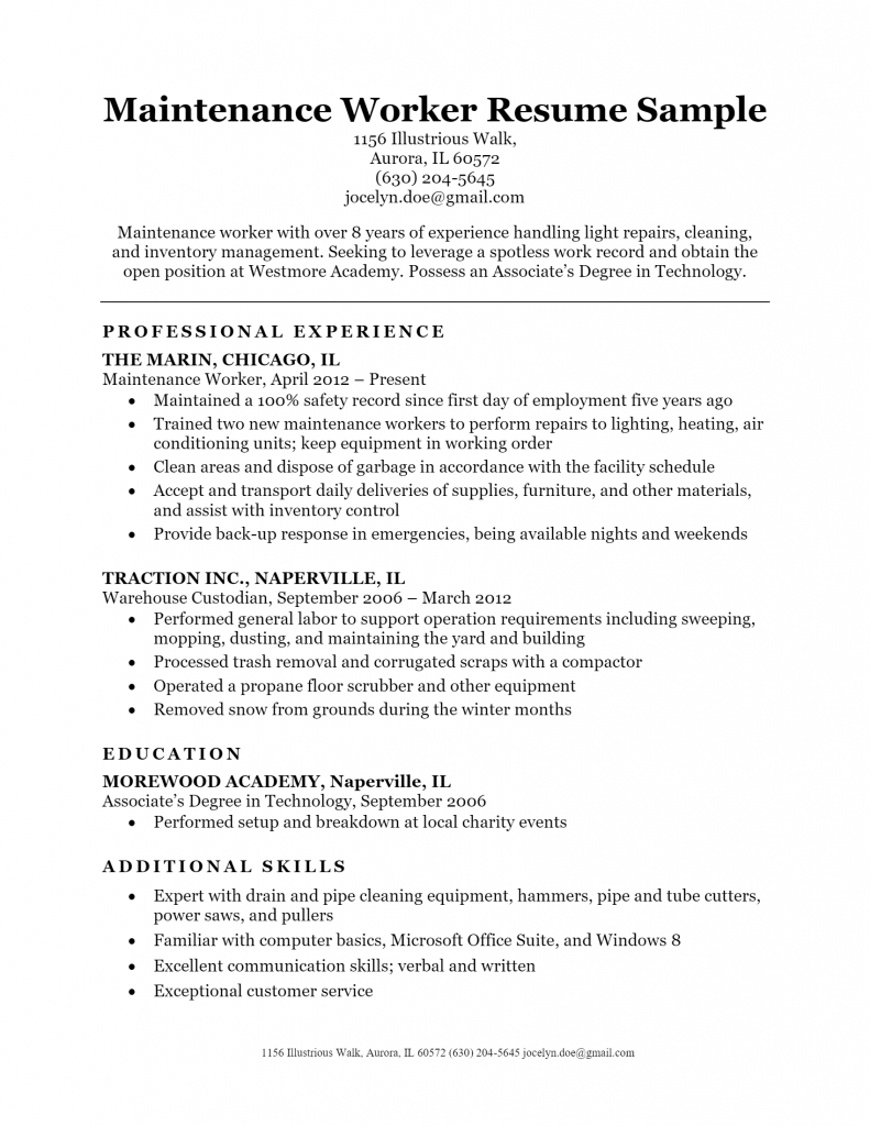 Download Free Maintenance Resume .Docx (Word) Template on