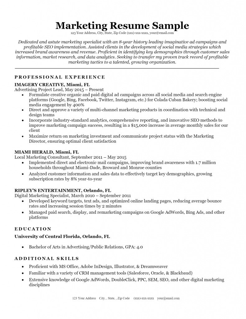 Marketing Resume .Docx (Word)