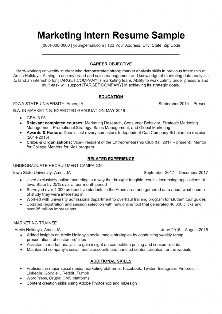 Marketing Intern Resume .Docx (Word)