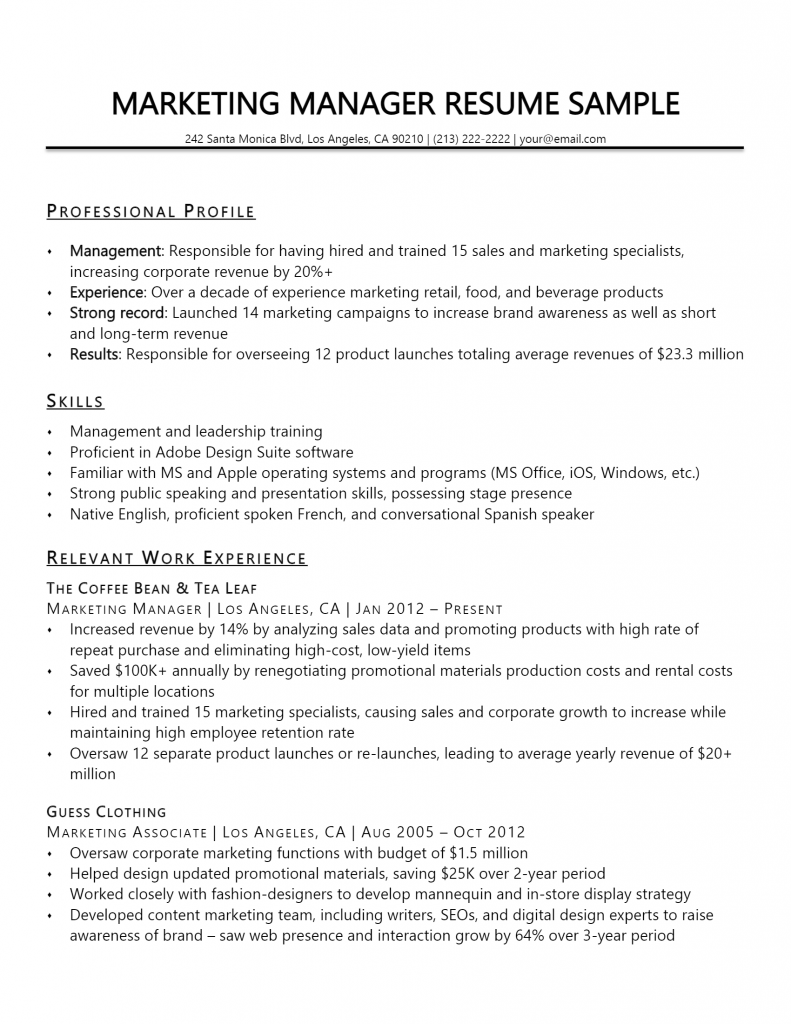 Marketing Manager Resume .Docx (Word)