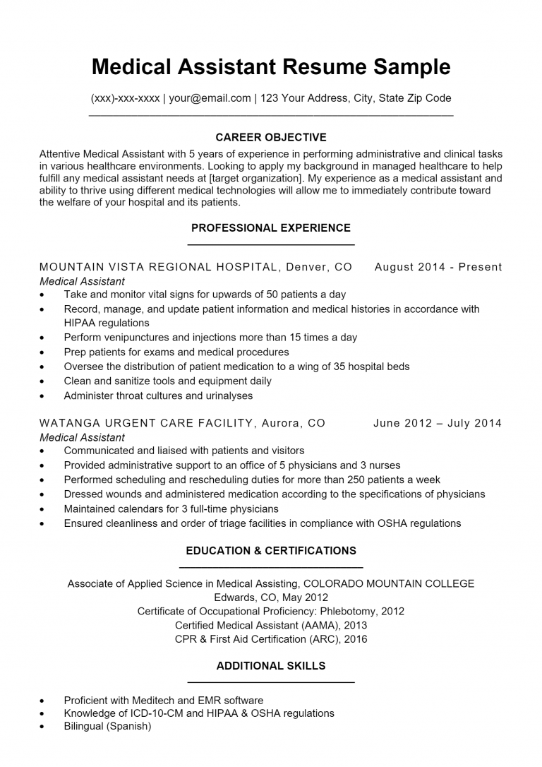 Free Medical Assistant Resume Templates