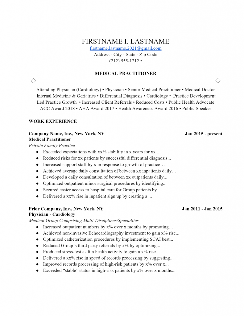 Medical Practitioner Resume .Docx (Word)