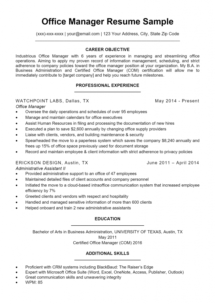 Office Manager Resume .Docx (Word)