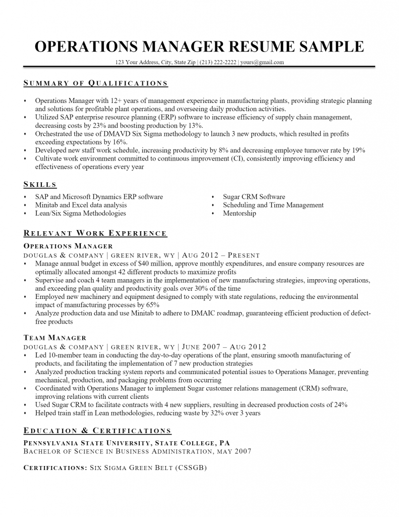 Operations Manager Resume .Docx (Word)