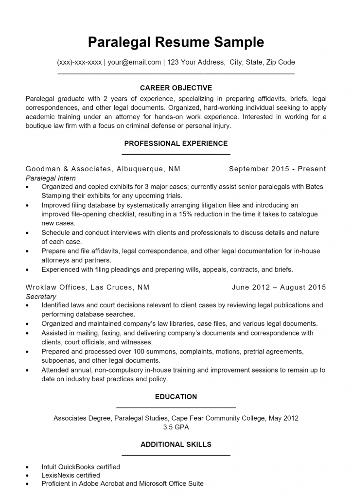 Paralegal Resume .Docx (Word)