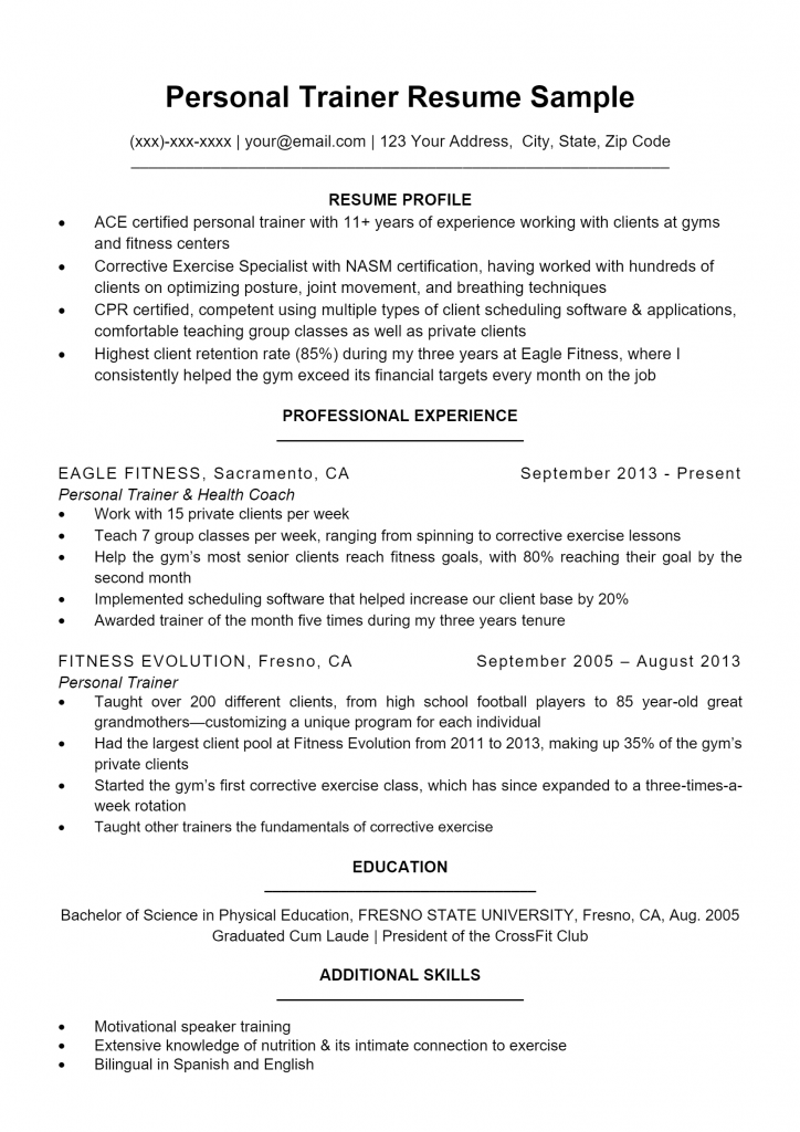 Personal Trainer Resume .Docx (Word)