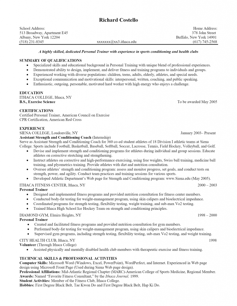 Personal Trainer Resume .Docx (Word)