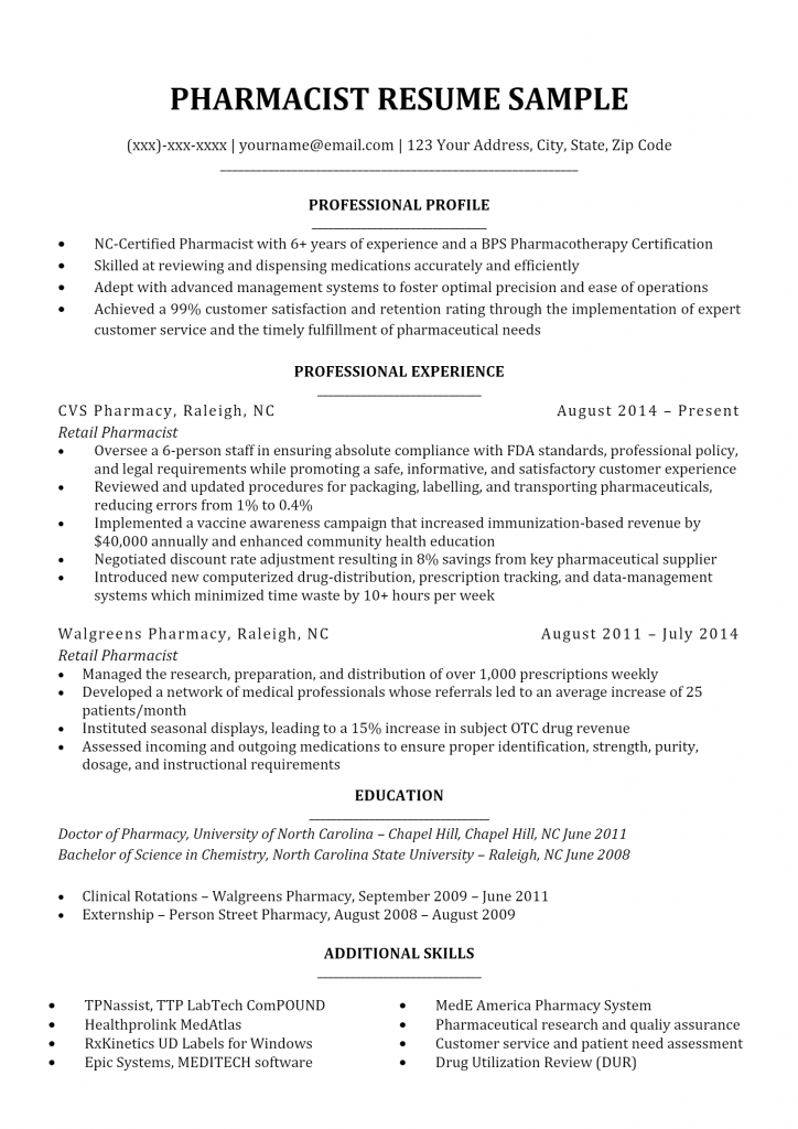 Pharmacist Resume .Docx (Word)