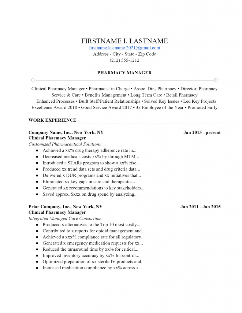 Pharmacist Resume .Docx (Word)