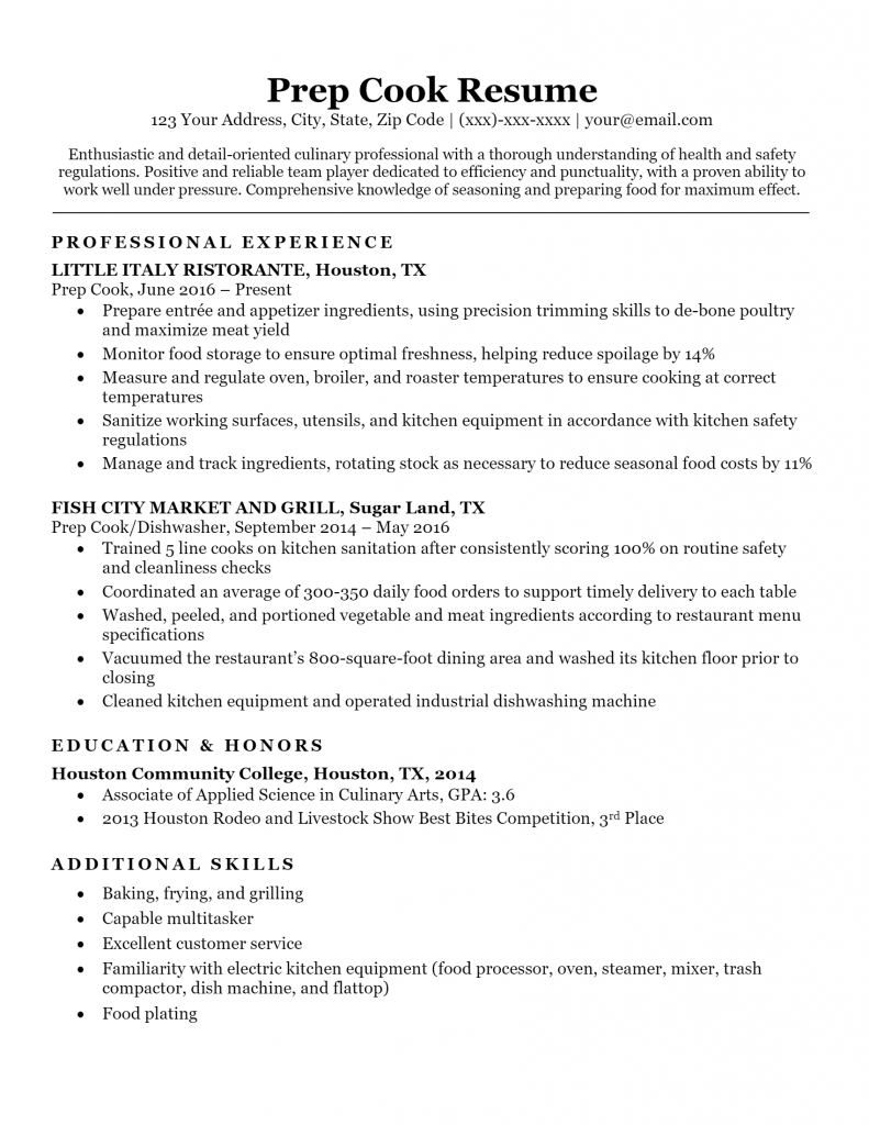 Prep Cook Resume .Docx (Word)