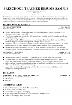 Preschool Teacher Resume .Docx (Word)