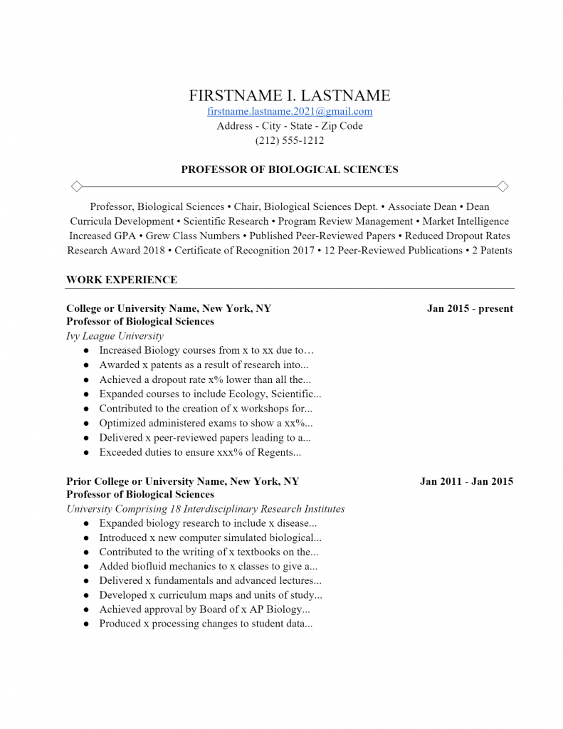 Professor Resume .Docx (Word)