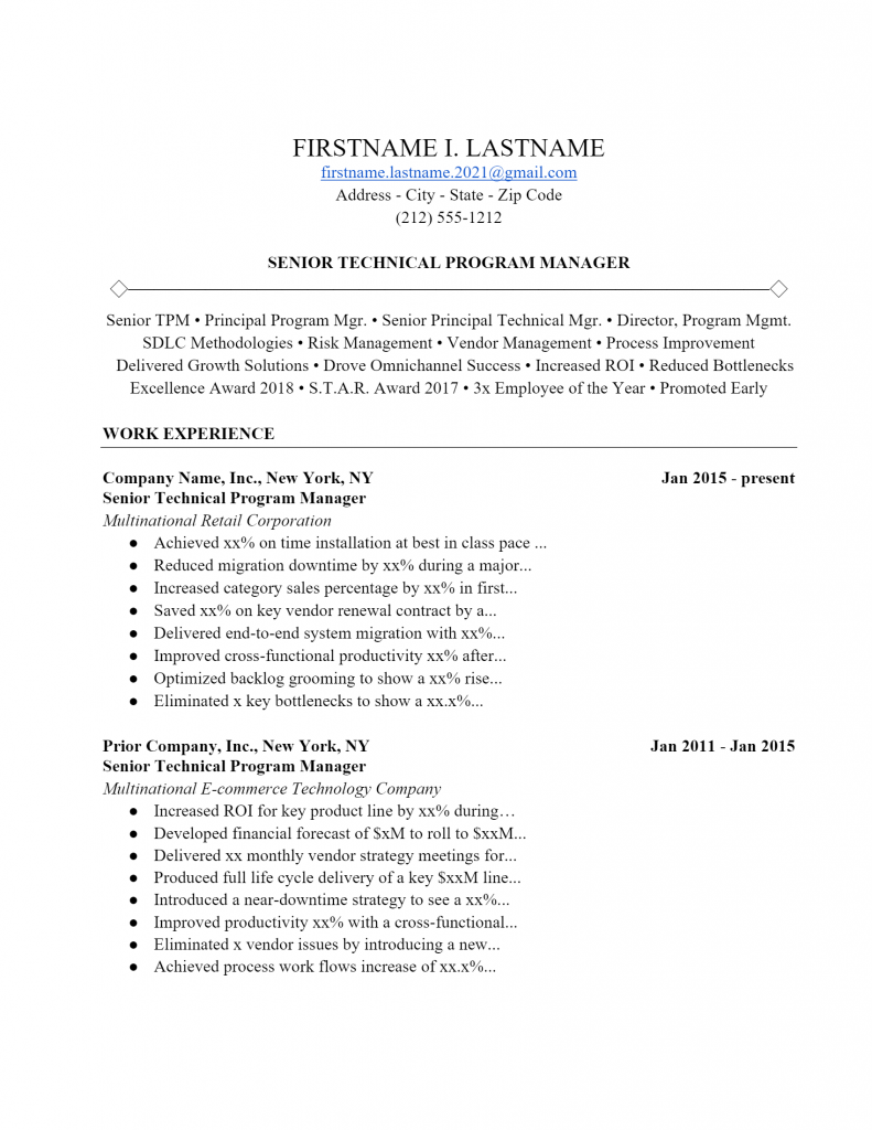 Program Manager Resume .Docx (Word)