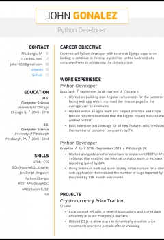 Python Developer Resume Sample .Docx (Word)