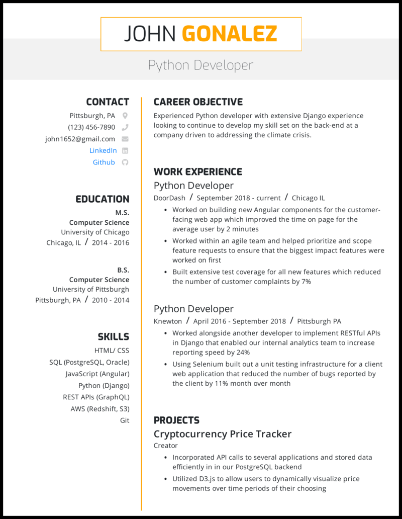 Download Free Python Developer Resume Sample Docx Word Template On 