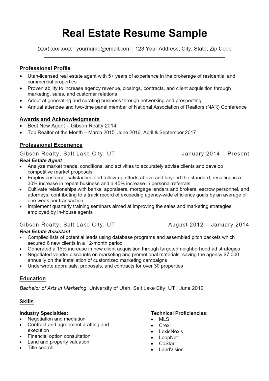 Download Free Real Estate Agent Resume Docx Word Template On 