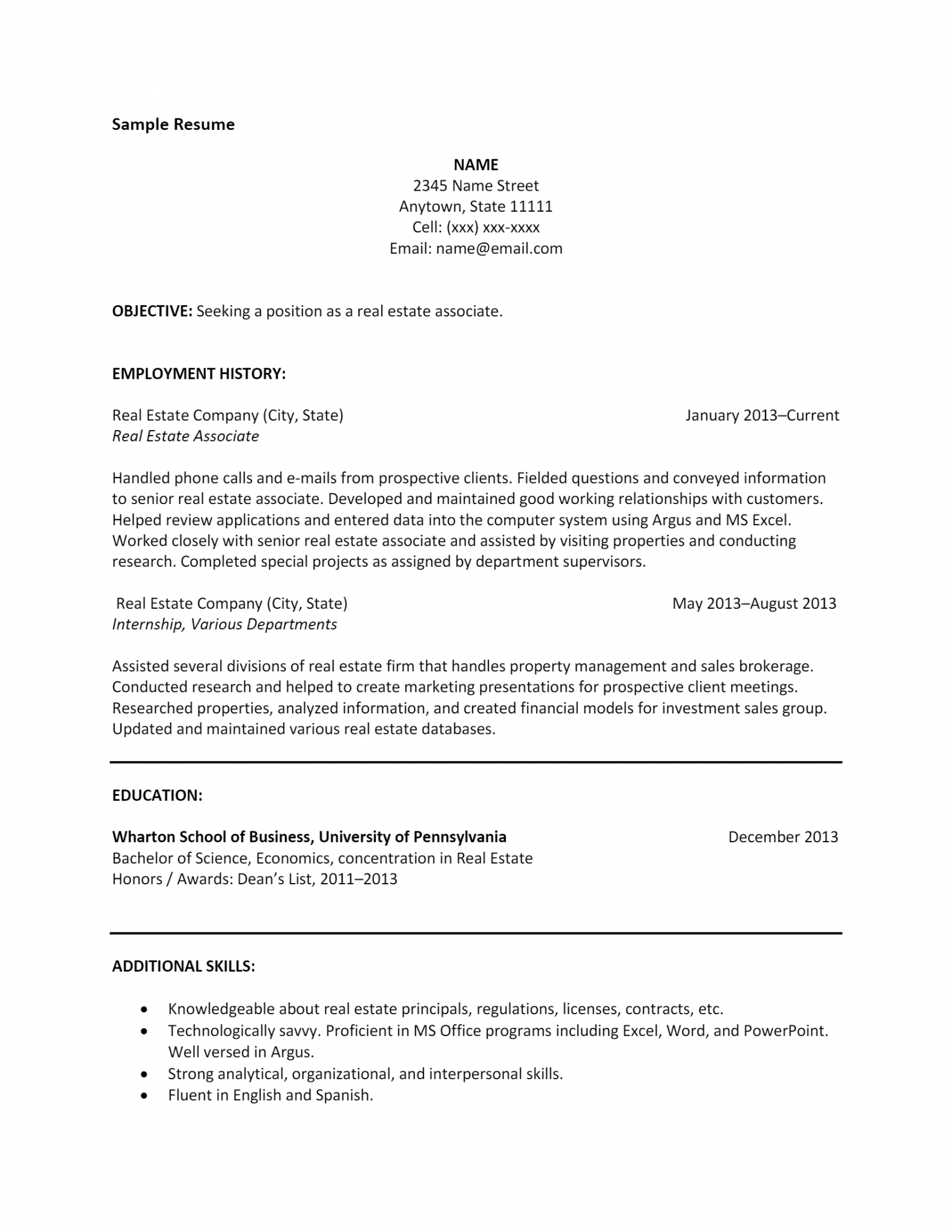 Download Free Real Estate Resume .Docx (Word) Template on ...