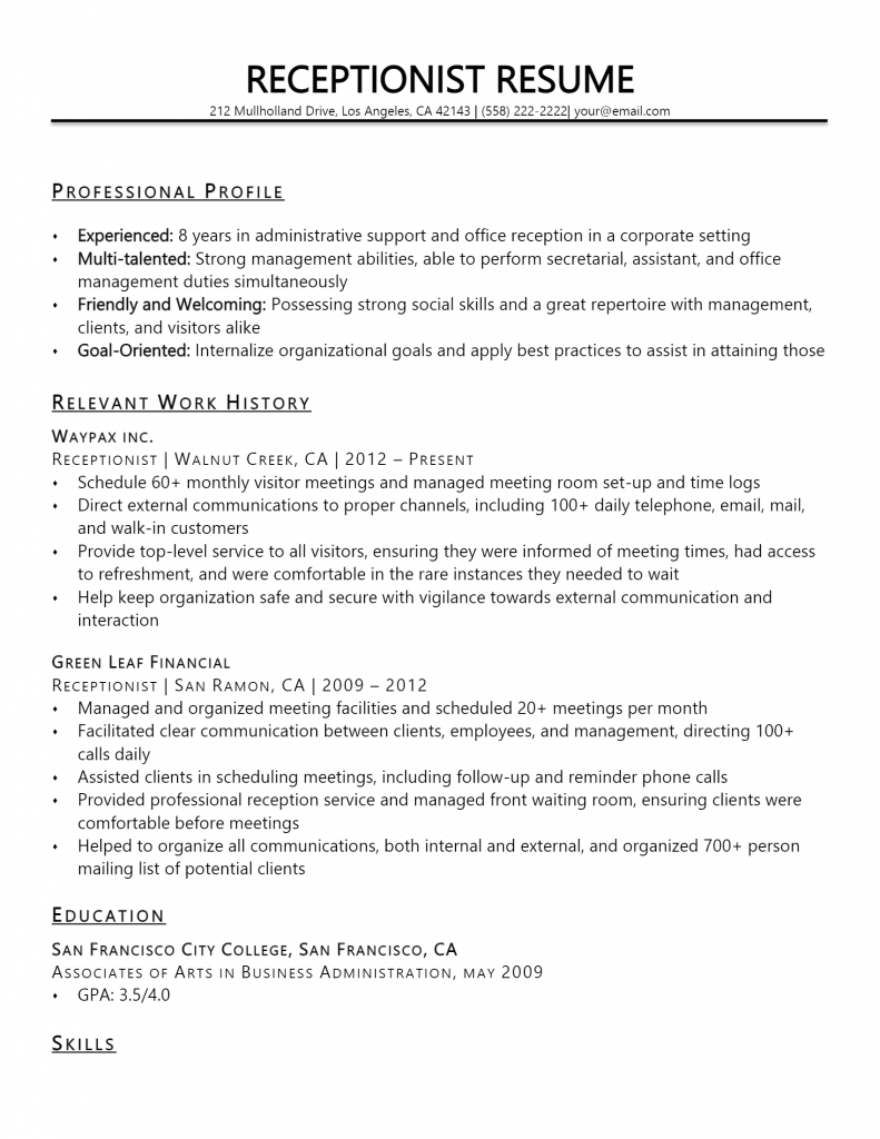 Receptionist Resume .Docx (Word)