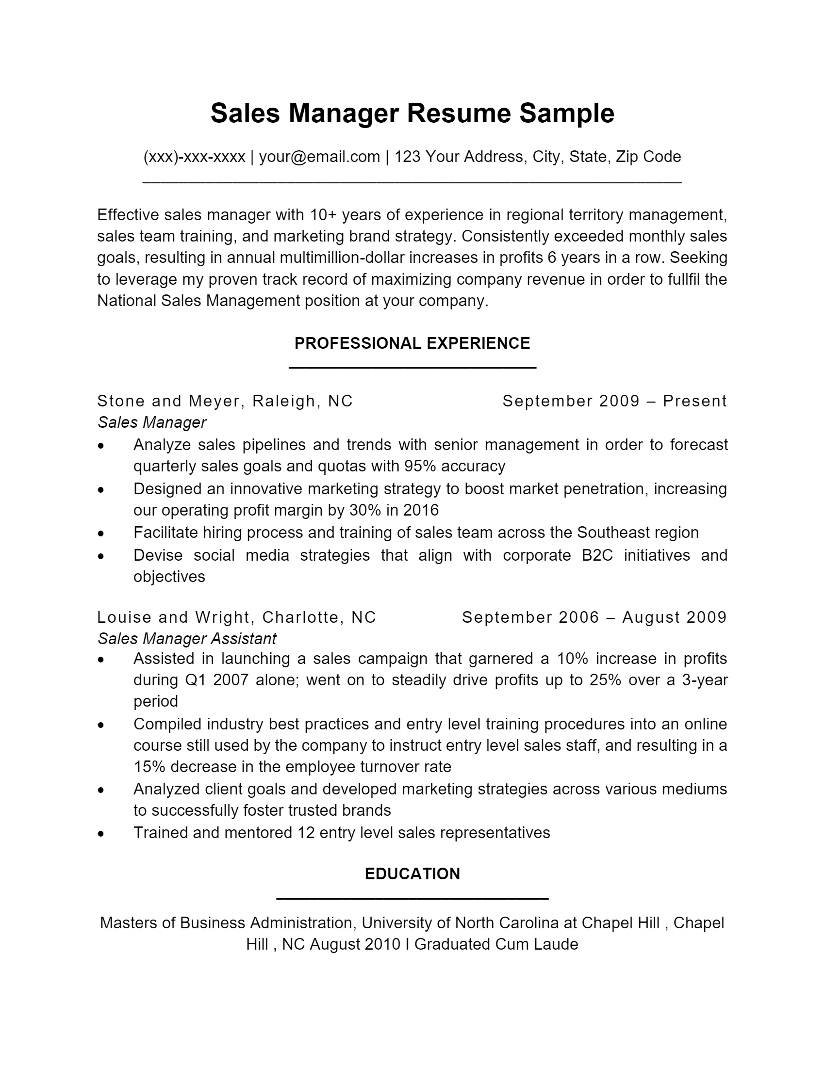 Sales Manager Resume .Docx (Word)