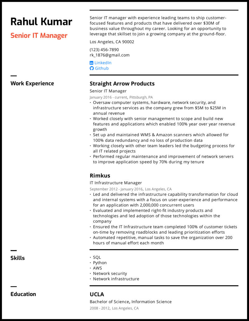 Senior IT Manager Resume .Docx (Word)