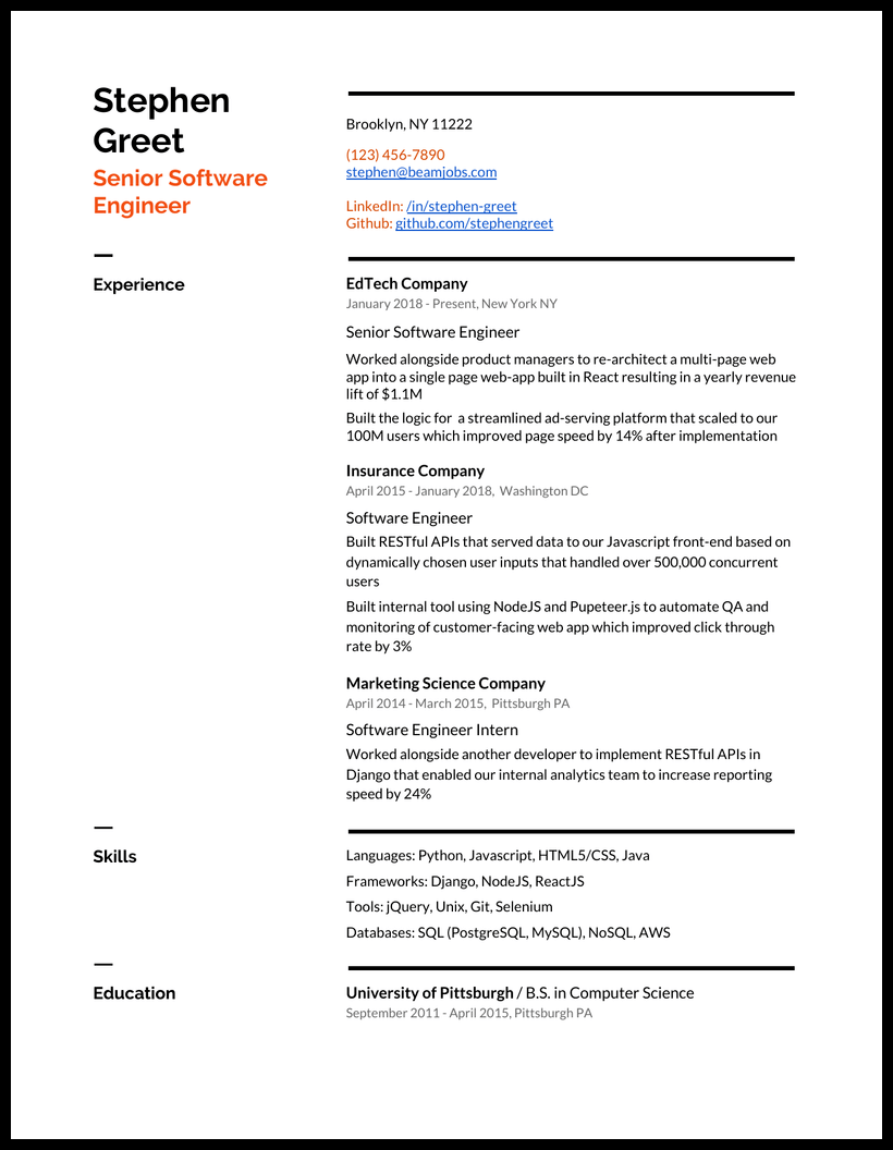 Senior Software Engineer Resume Example .Docx (Word)