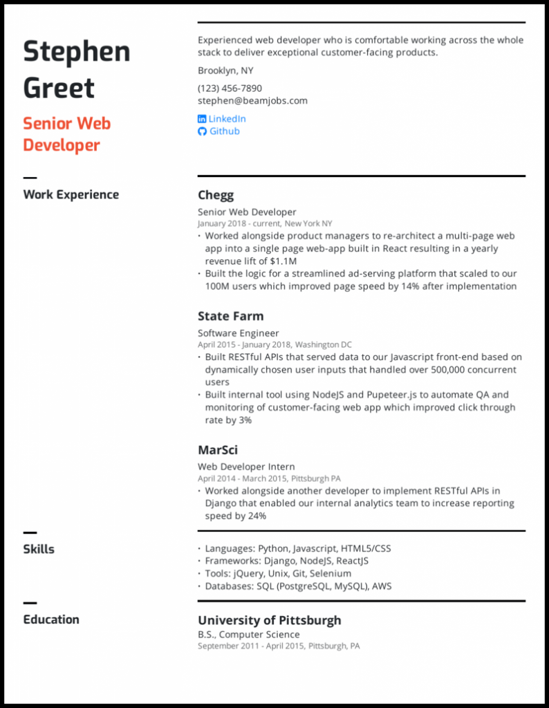 Senior Web Developer Resume Sample .Docx (Word)