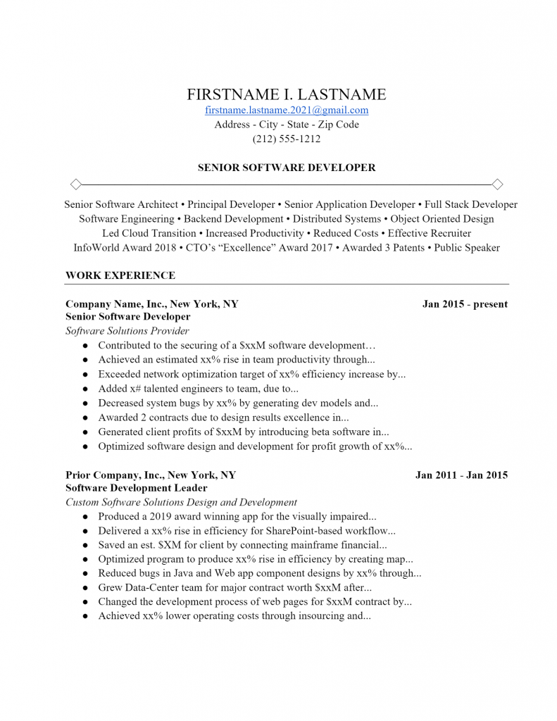 Software Developer Resume .Docx (Word)