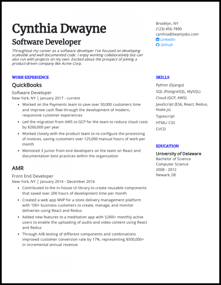 Download Free Software Developer Resume Sample Docx Word Template On 