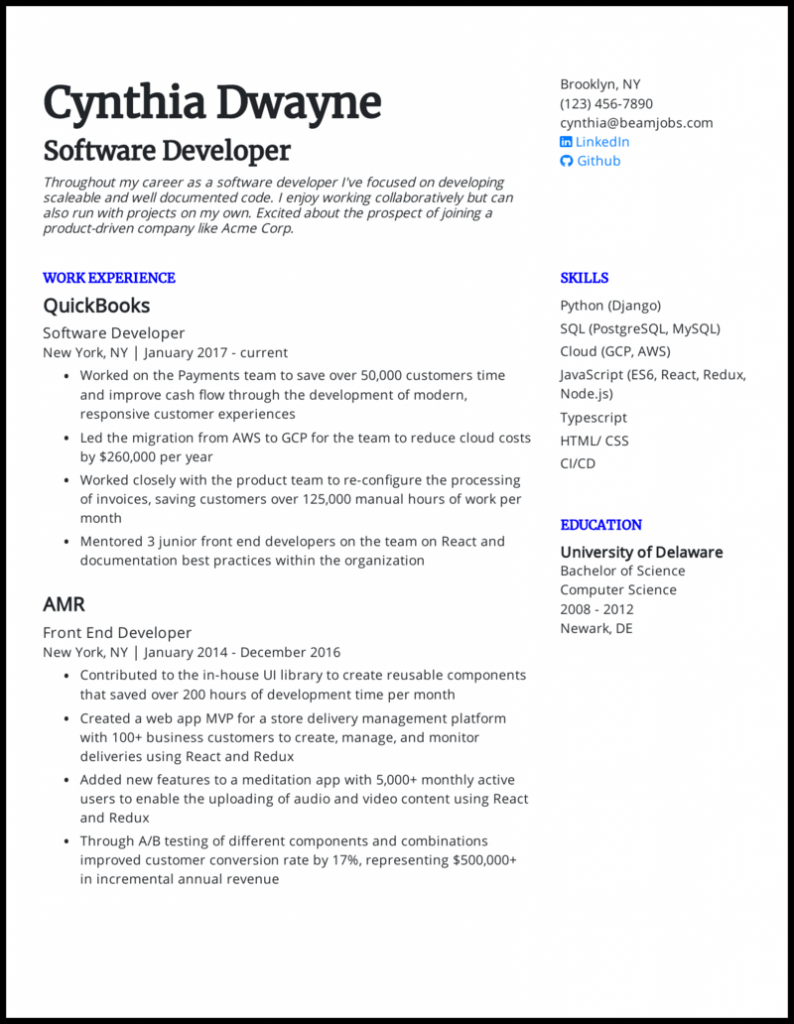 Software Developer Resume Sample .Docx (Word)