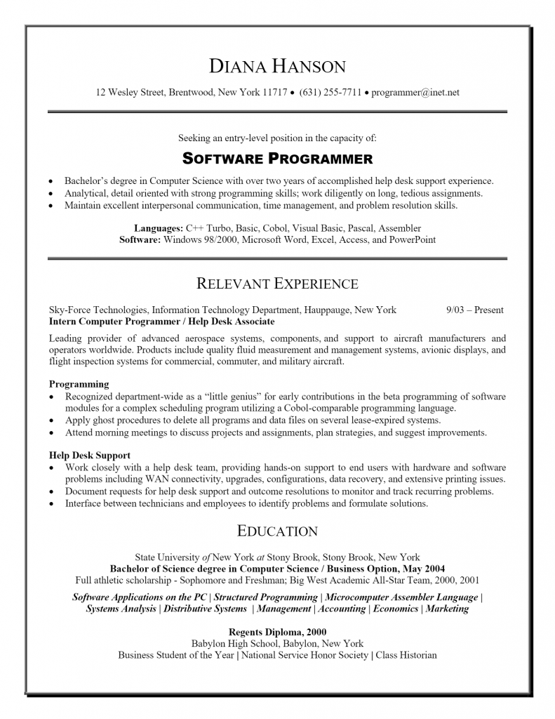 Software Programmer Resume .Docx (Word)