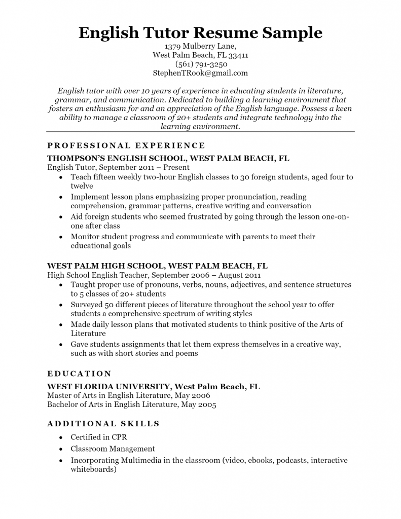 Tutor Resume .Docx (Word)