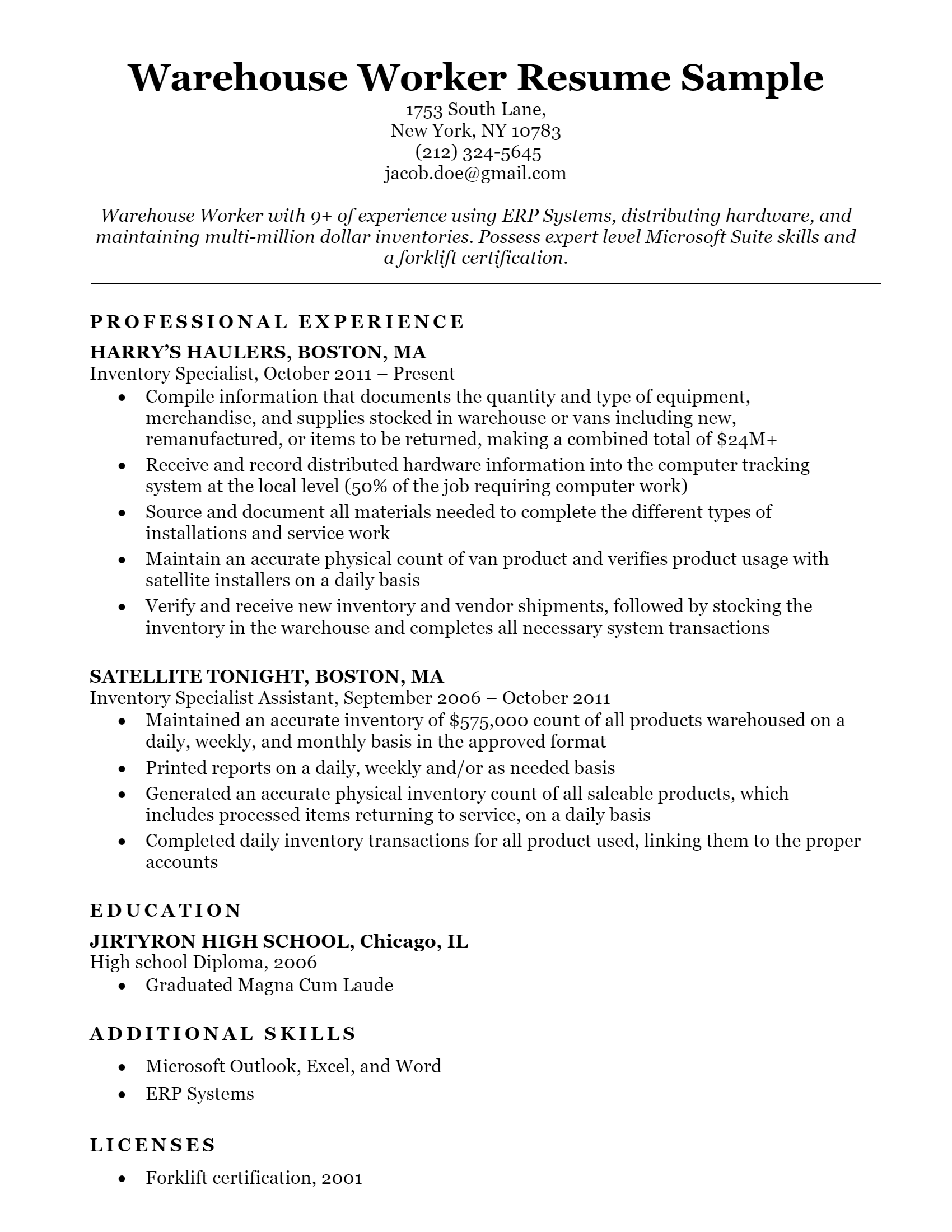 Warehouse Resume .Docx (Word)