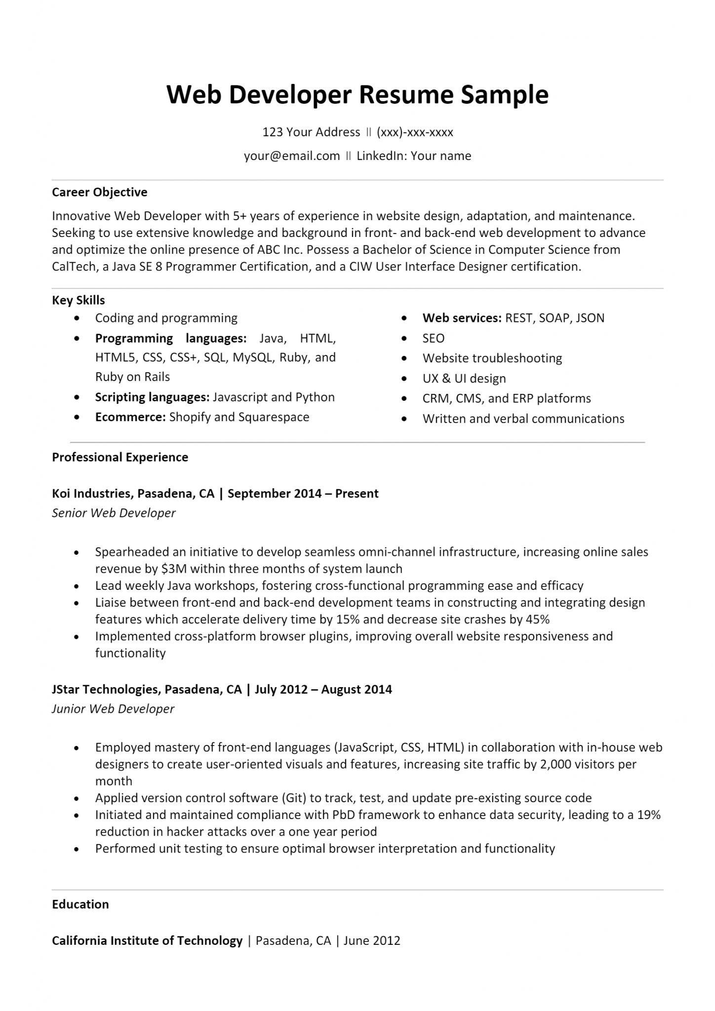 Download Free Web Developer Resume .Docx (Word) Template on ...