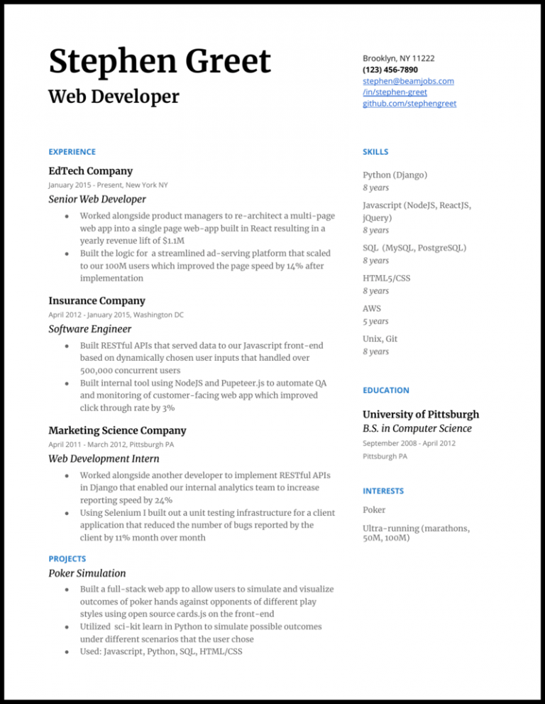 Download Free Web Developer Resume Example .Docx (Word) Template on ...