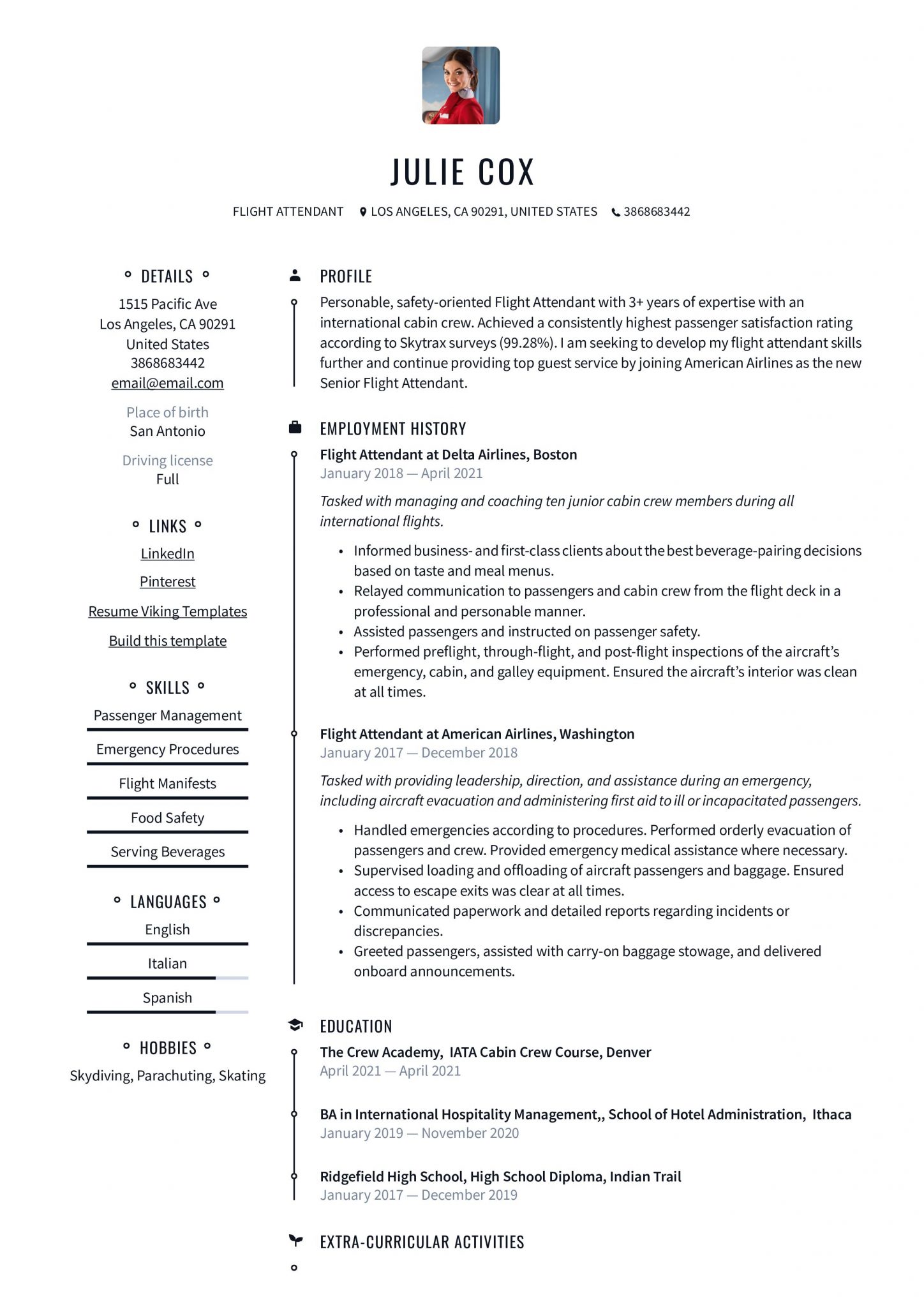 Download Free Flight Attendant > Flight Attendant .Docx (Word) Template ...