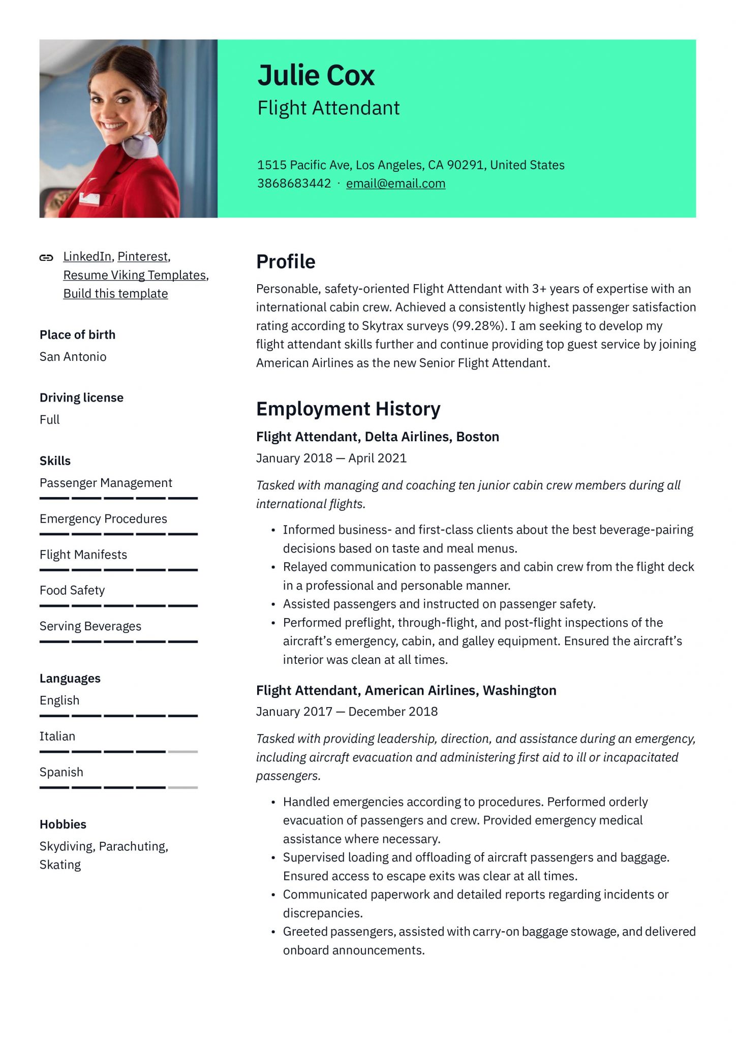 Download Free Flight Attendant > Flight Attendant .Docx (Word) Template ...