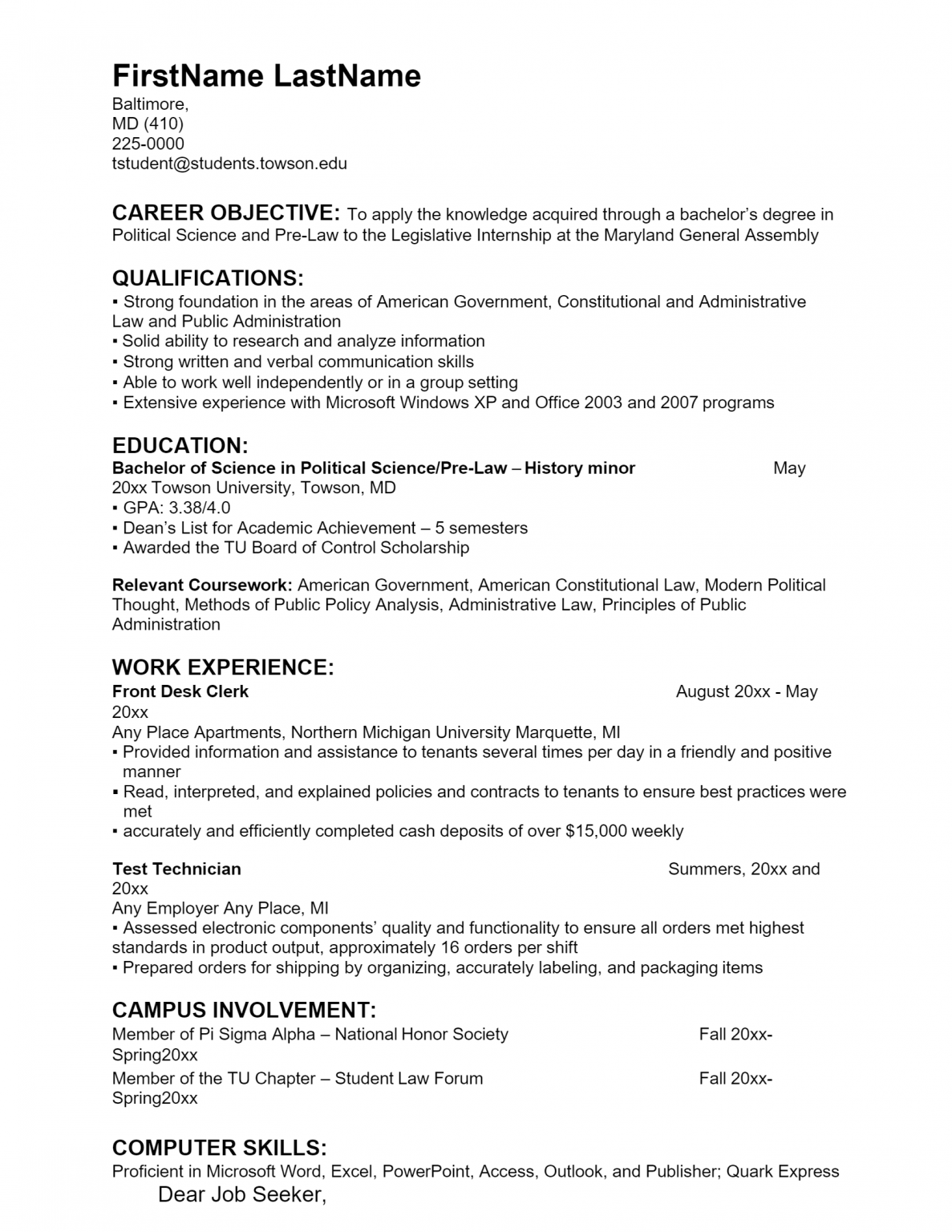 political consultant job resume sample