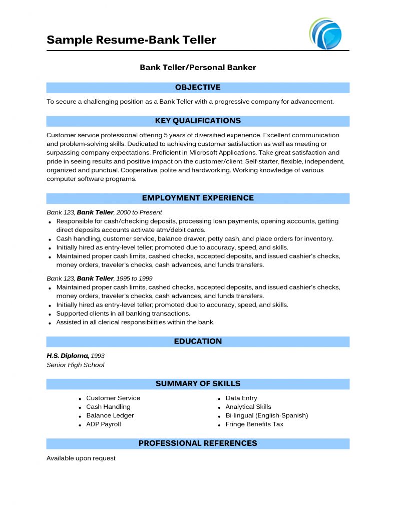 Bank Teller Resume .Docx (Word)