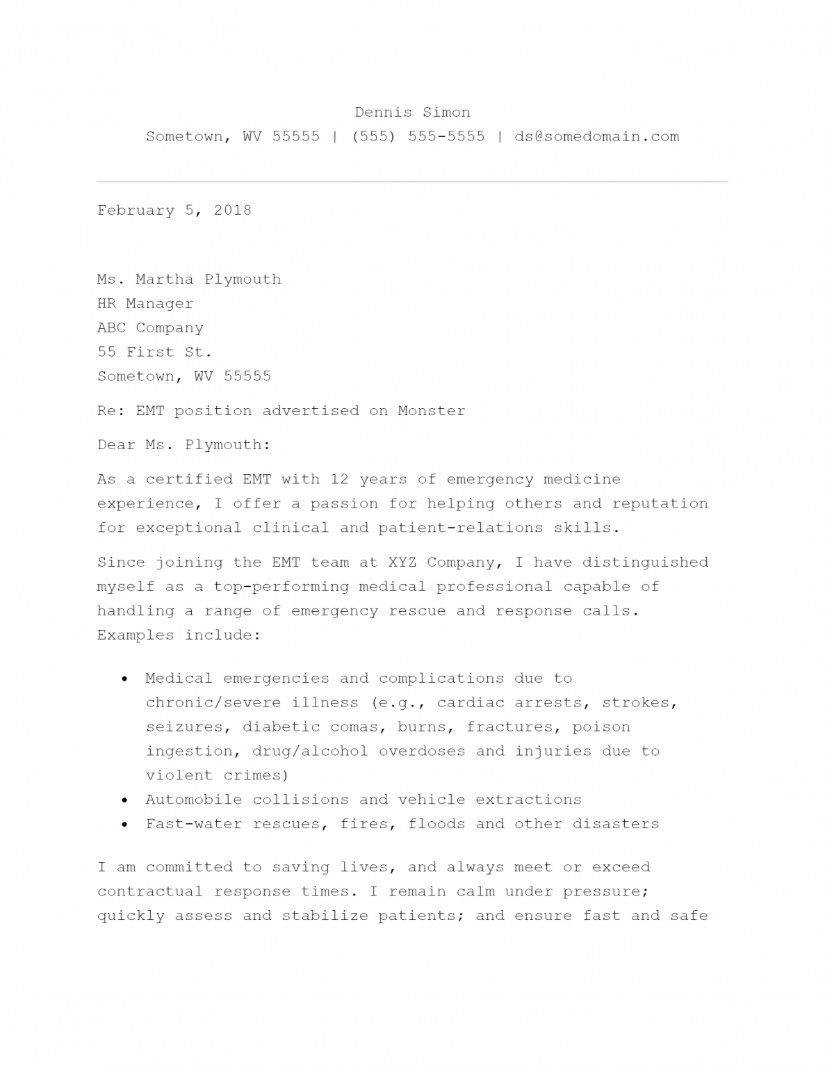 Free EMT Cover Letter Template Example On ResumeThatWorks Com   WKWKWKWK 1187x1536 