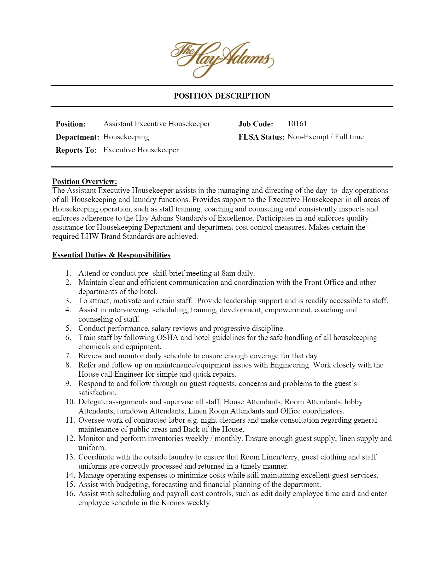 Assistant Housekeeper .Docx (Word)
